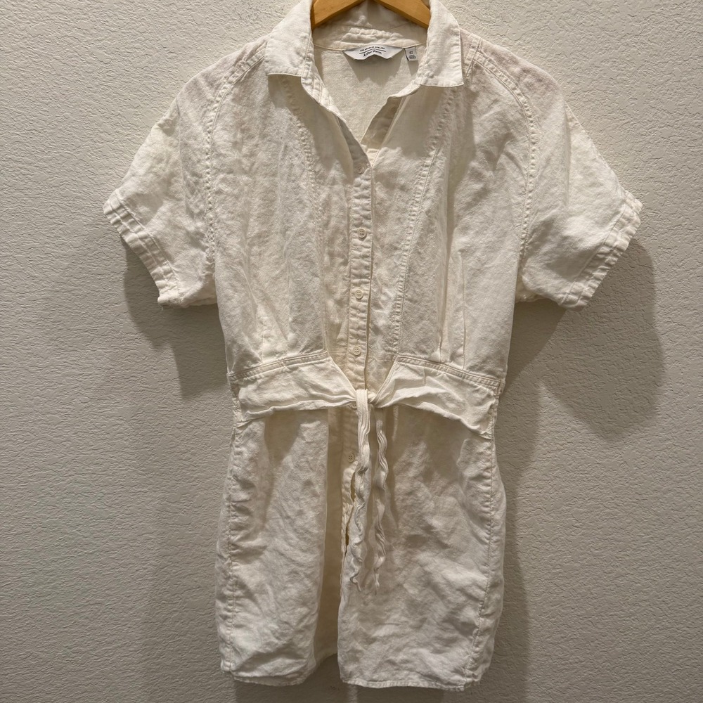 & Other Stories White Linen Tie Waist Mini Shirt Dress Los Angeles Atelier Sz 6